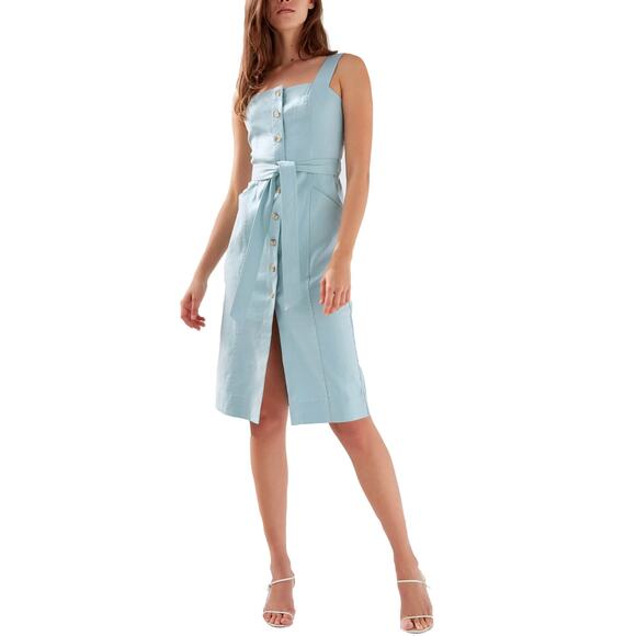 Aritzia Babaton baby blue Kofi Belted Button-Front Dress size 4 / small - Picture 1 of 12